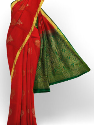 sri kumaran stores semi silk cotton saree red saree with golden border 1