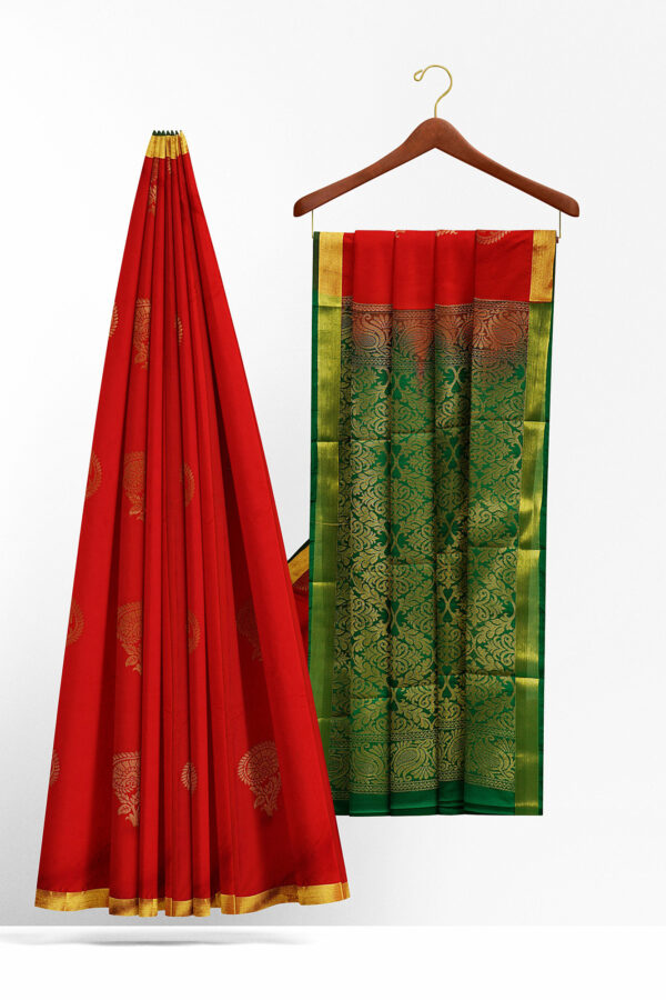 sri kumaran stores semi silk cotton saree red saree with golden border 2