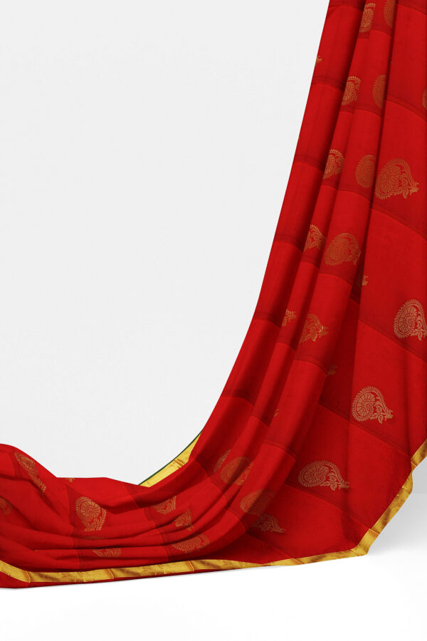 sri kumaran stores semi silk cotton saree red saree with golden border 3