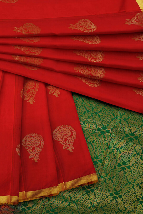 sri kumaran stores semi silk cotton saree red saree with golden border 5