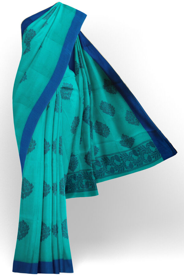 sri kumaran stores semi silk cotton saree sky blue saree with ink blue border 1