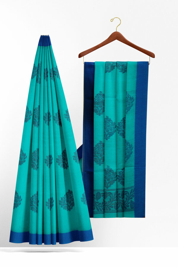 sri kumaran stores semi silk cotton saree sky blue saree with ink blue border 2