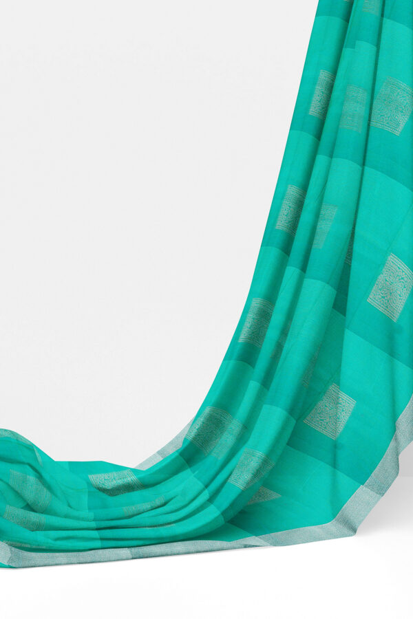sri kumaran stores semi silk cotton saree turquoise blue saree with silver border 3