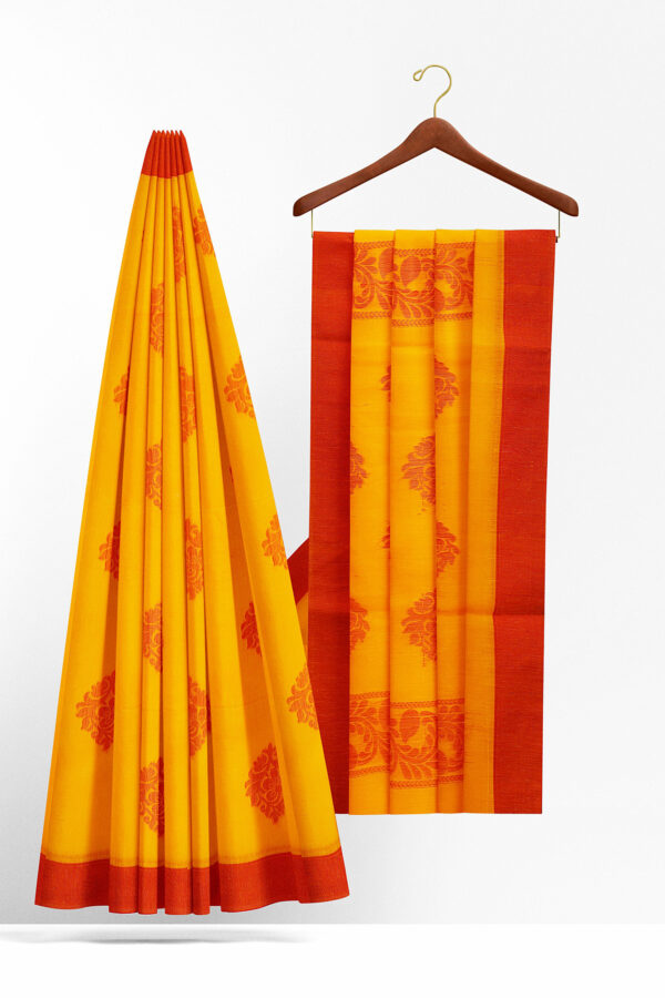 sri kumaran stores semi silk cotton saree yellow saree with red border 2