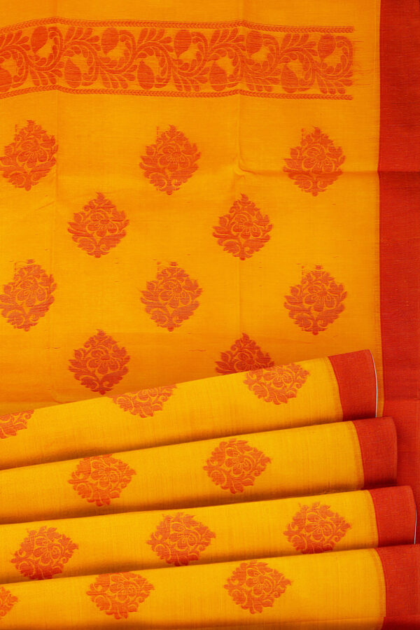 sri kumaran stores semi silk cotton saree yellow saree with red border 4