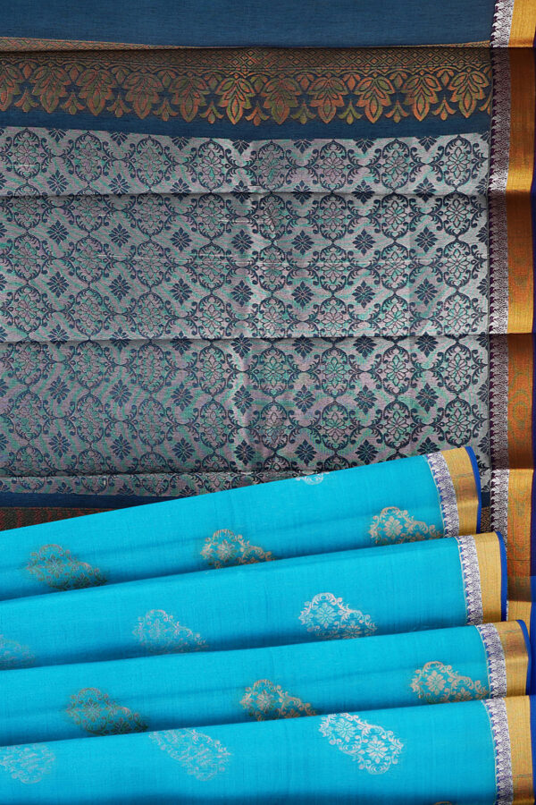 sri kumaran stores semi silk cotton sky blue saree with golden border 4