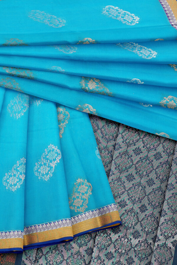 sri kumaran stores semi silk cotton sky blue saree with golden border 5