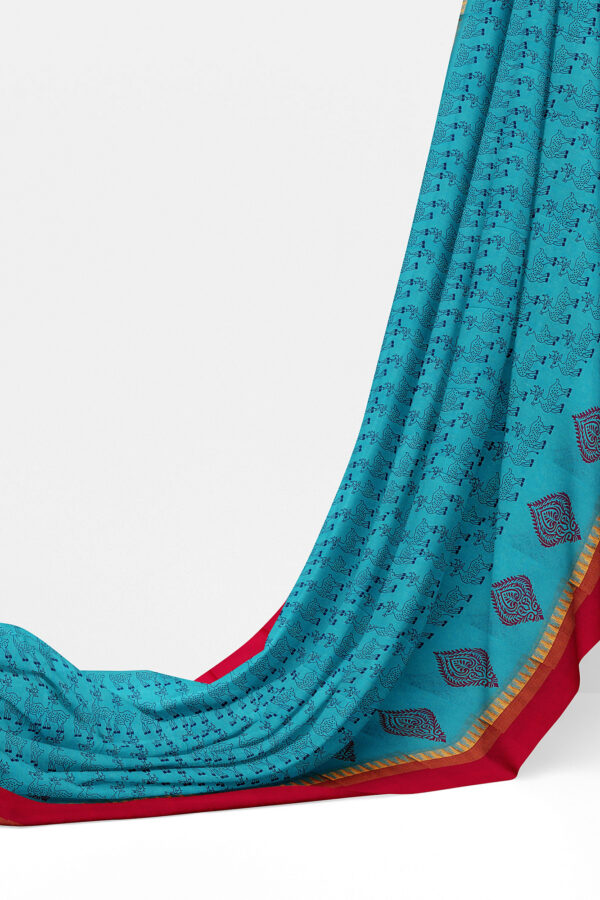 sri kumaran stores semi silk cotton sky blue saree with golden red border 3