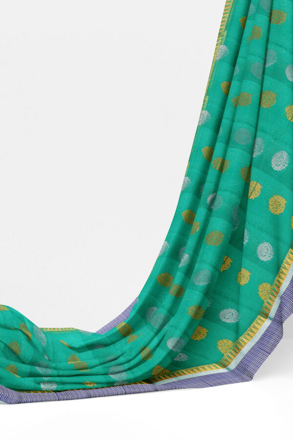 sri kumaran stores semi silk cotton turquoise blue saree with golden blue border 3
