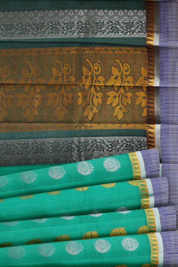 sri kumaran stores semi silk cotton turquoise blue saree with golden blue border 4