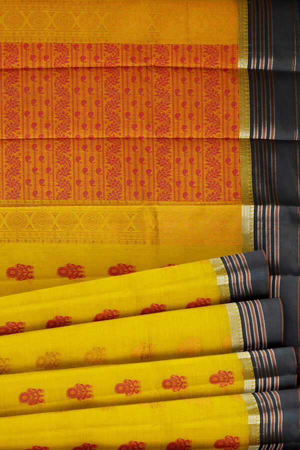 sri kumaran stores semi silk cotton yellow saree with grey border 4
