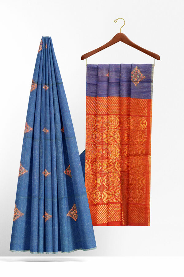 sri kumaran stores silk cotton saree blue saree with blue border 2