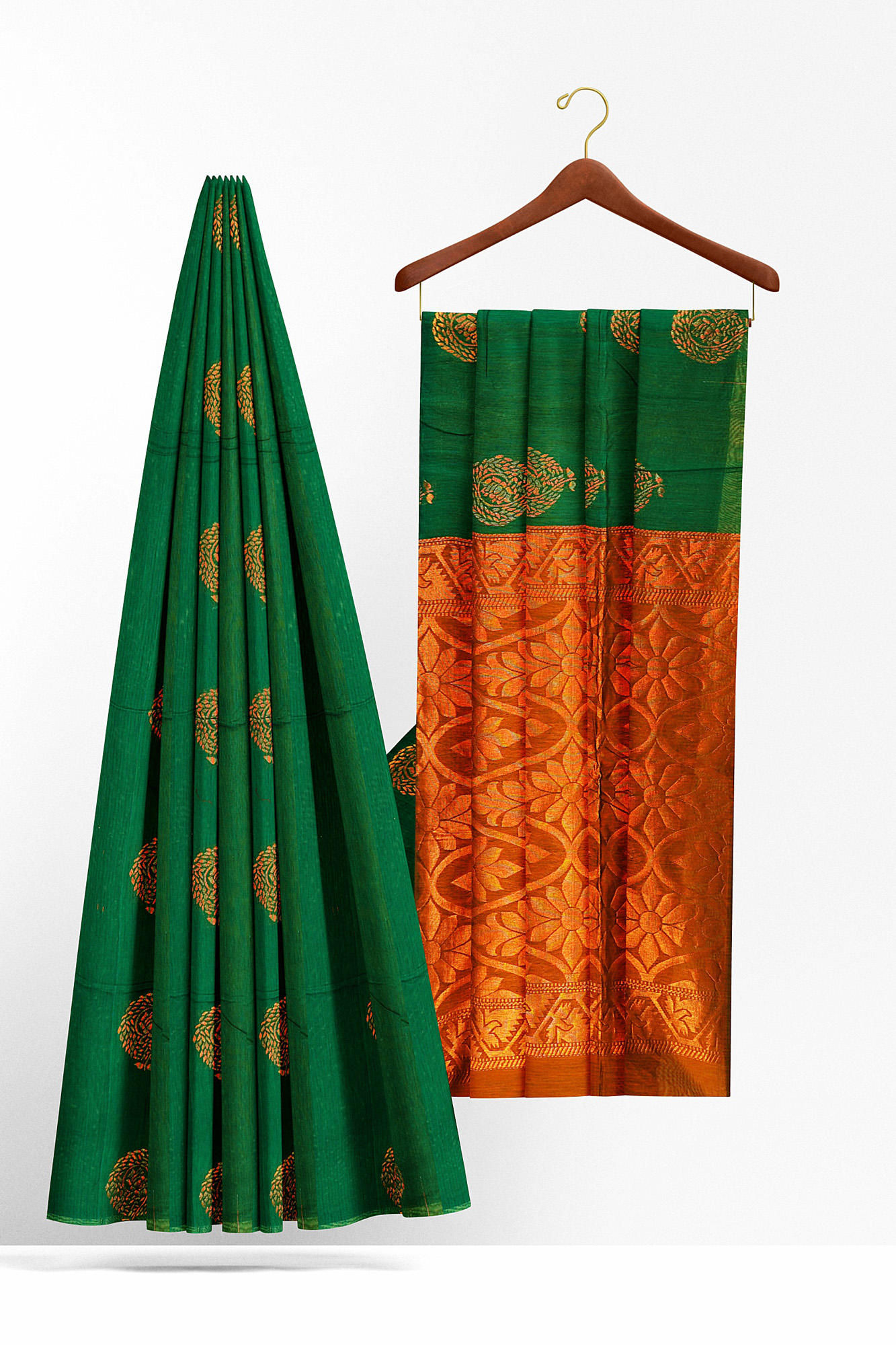sri kumaran stores silk cotton saree green saree with green border 2