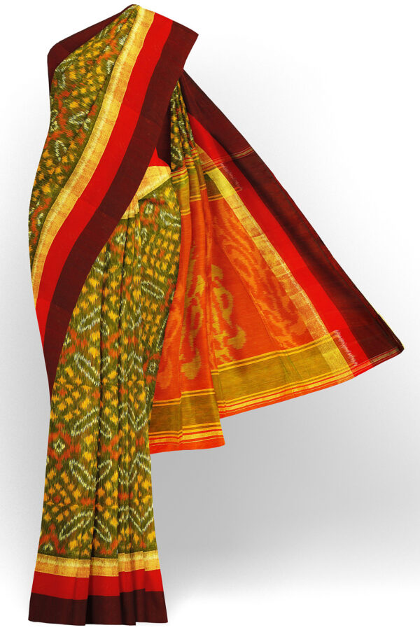 sri kumaran stores silk cotton saree green saree with maroon border 1