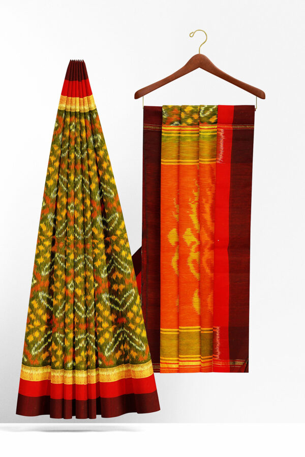 sri kumaran stores silk cotton saree green saree with maroon border 2