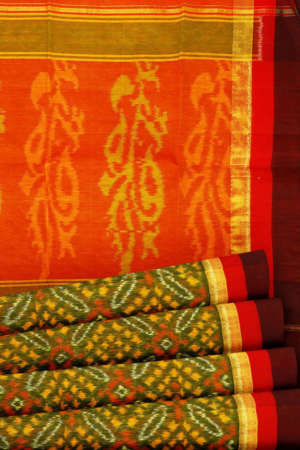 sri kumaran stores silk cotton saree green saree with maroon border 4