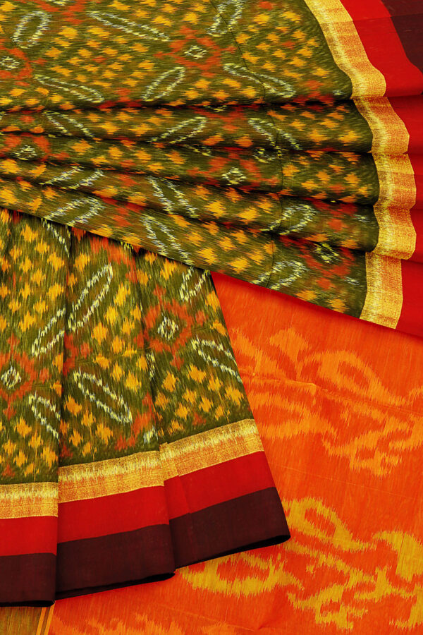 sri kumaran stores silk cotton saree green saree with maroon border 5