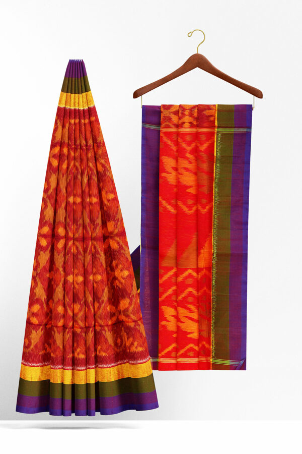 sri kumaran stores silk cotton saree red saree with blue border 2