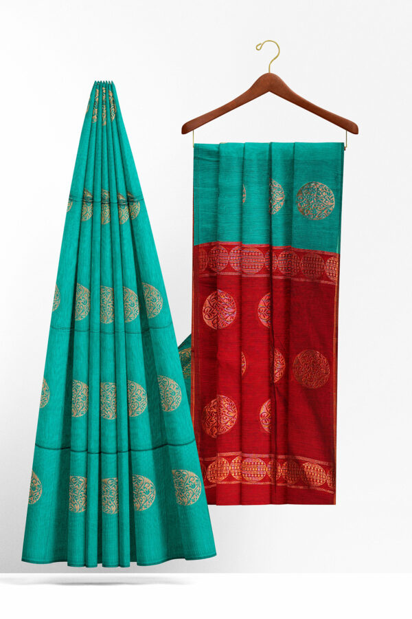sri kumaran stores silk cotton saree turquoise blue saree with turquoise blue border 2