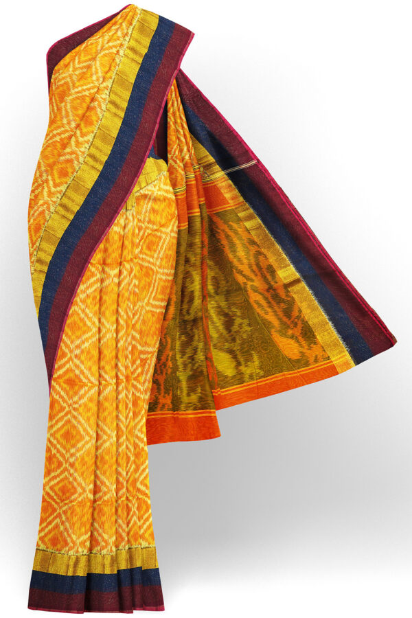 sri kumaran stores silk cotton saree yellow saree with maroon blue border 1