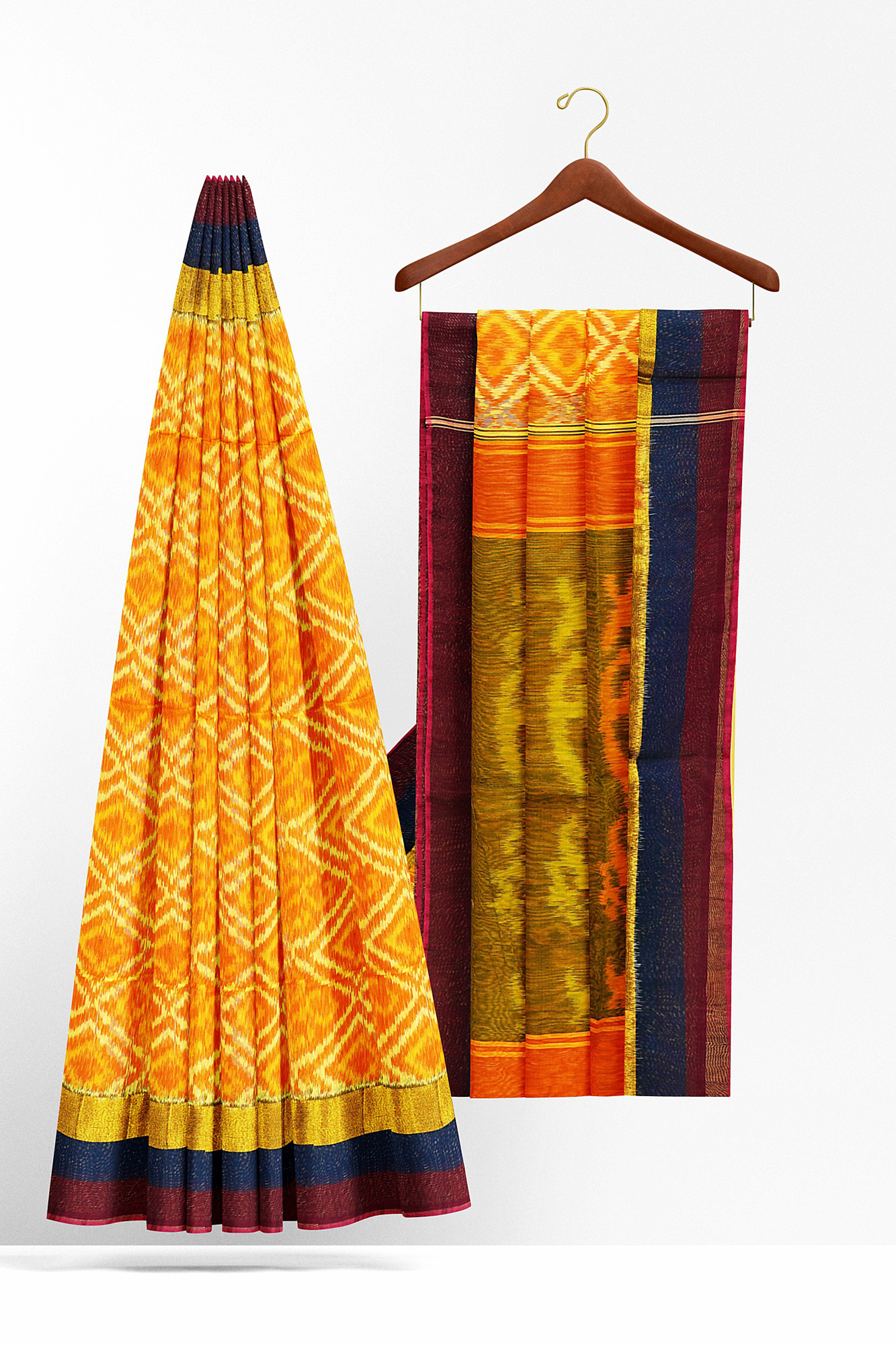 sri kumaran stores silk cotton saree yellow saree with maroon blue border 2
