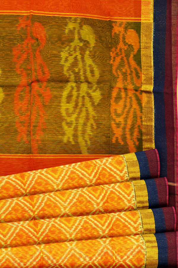 sri kumaran stores silk cotton saree yellow saree with maroon blue border 4