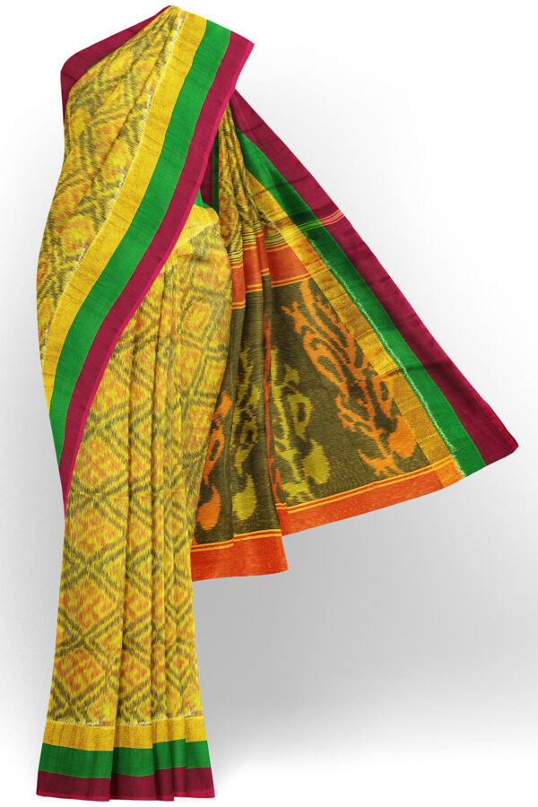 sri kumaran stores silk cotton saree yellow saree with maroon green border 1