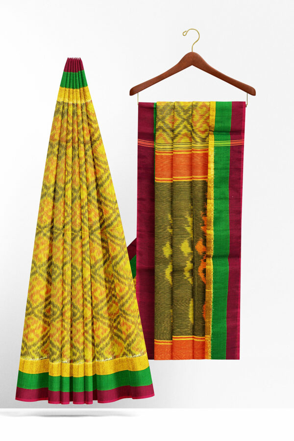 sri kumaran stores silk cotton saree yellow saree with maroon green border 2