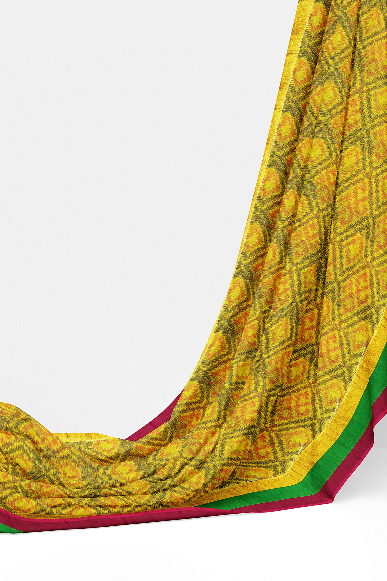 sri kumaran stores silk cotton saree yellow saree with maroon green border 3