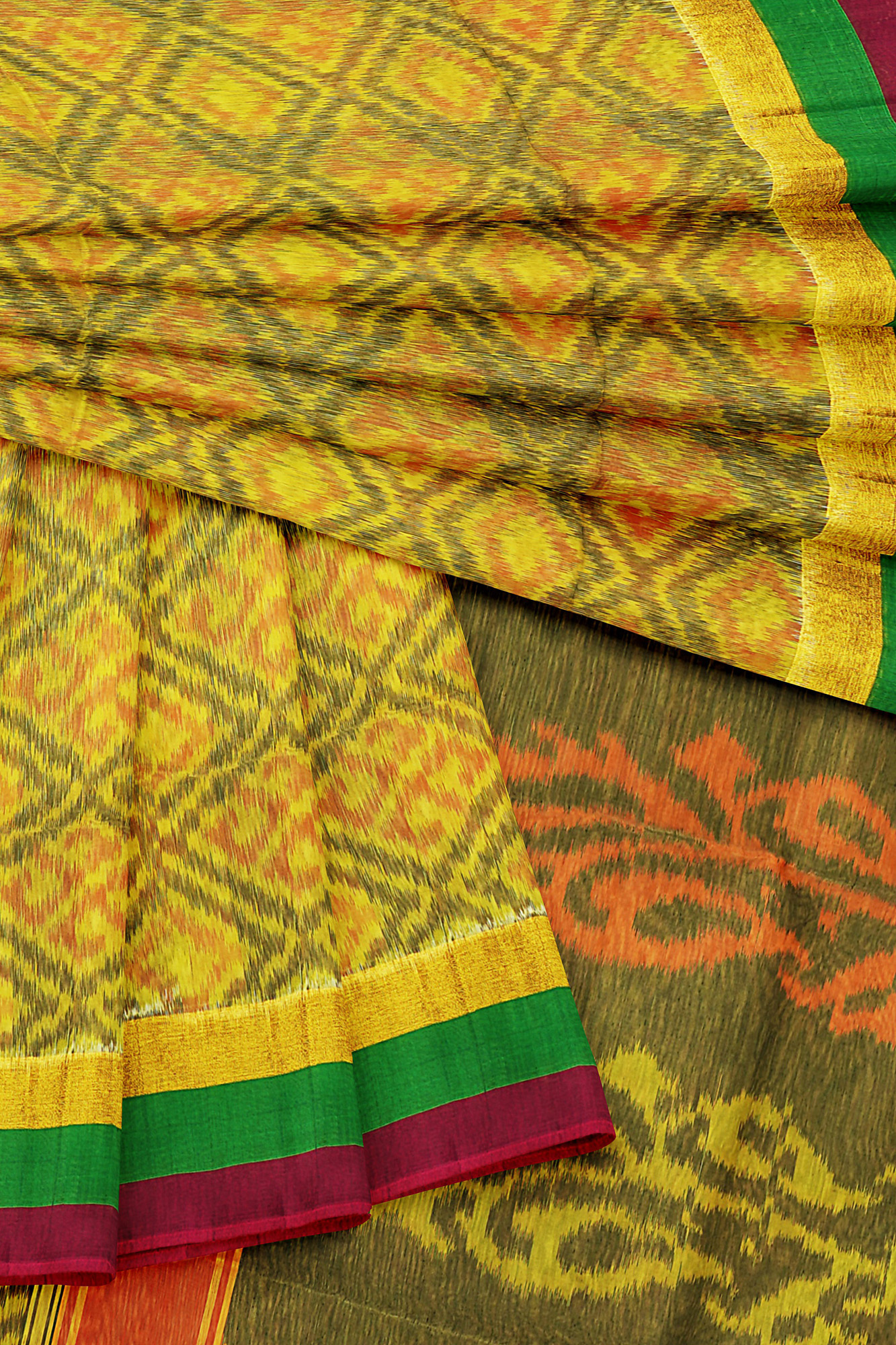 sri kumaran stores silk cotton saree yellow saree with maroon green border 5