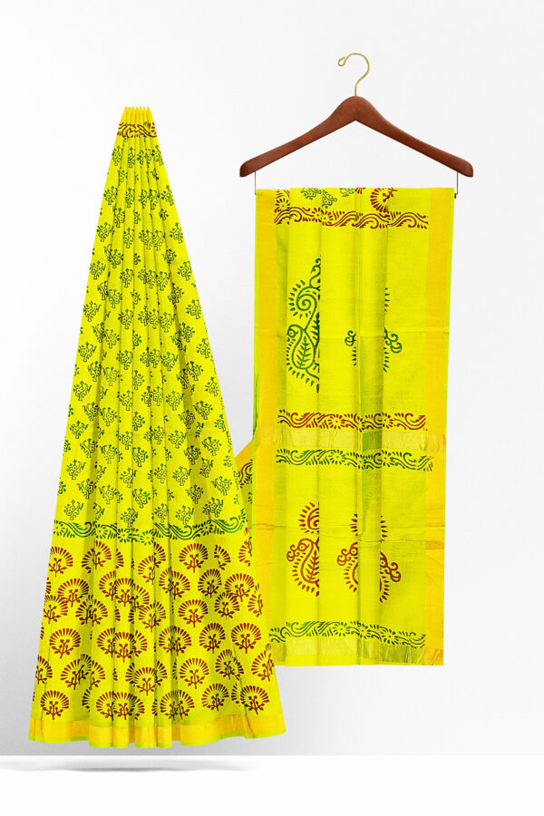 sri kumaran stores silk saree lemon yellow saree with golden border 2