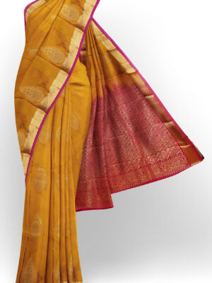 sri kumaran stores soft silk golden yellow saree with golden border 1