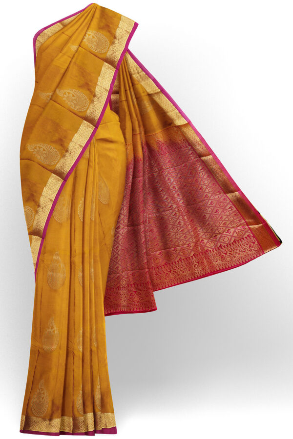 sri kumaran stores soft silk golden yellow saree with golden border 1