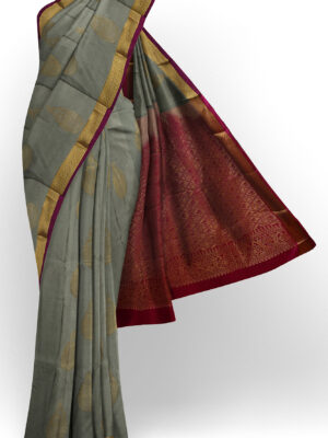 sri kumaran stores soft silk grey saree with golden border 1