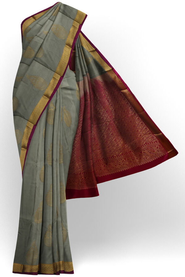 sri kumaran stores soft silk grey saree with golden border 1