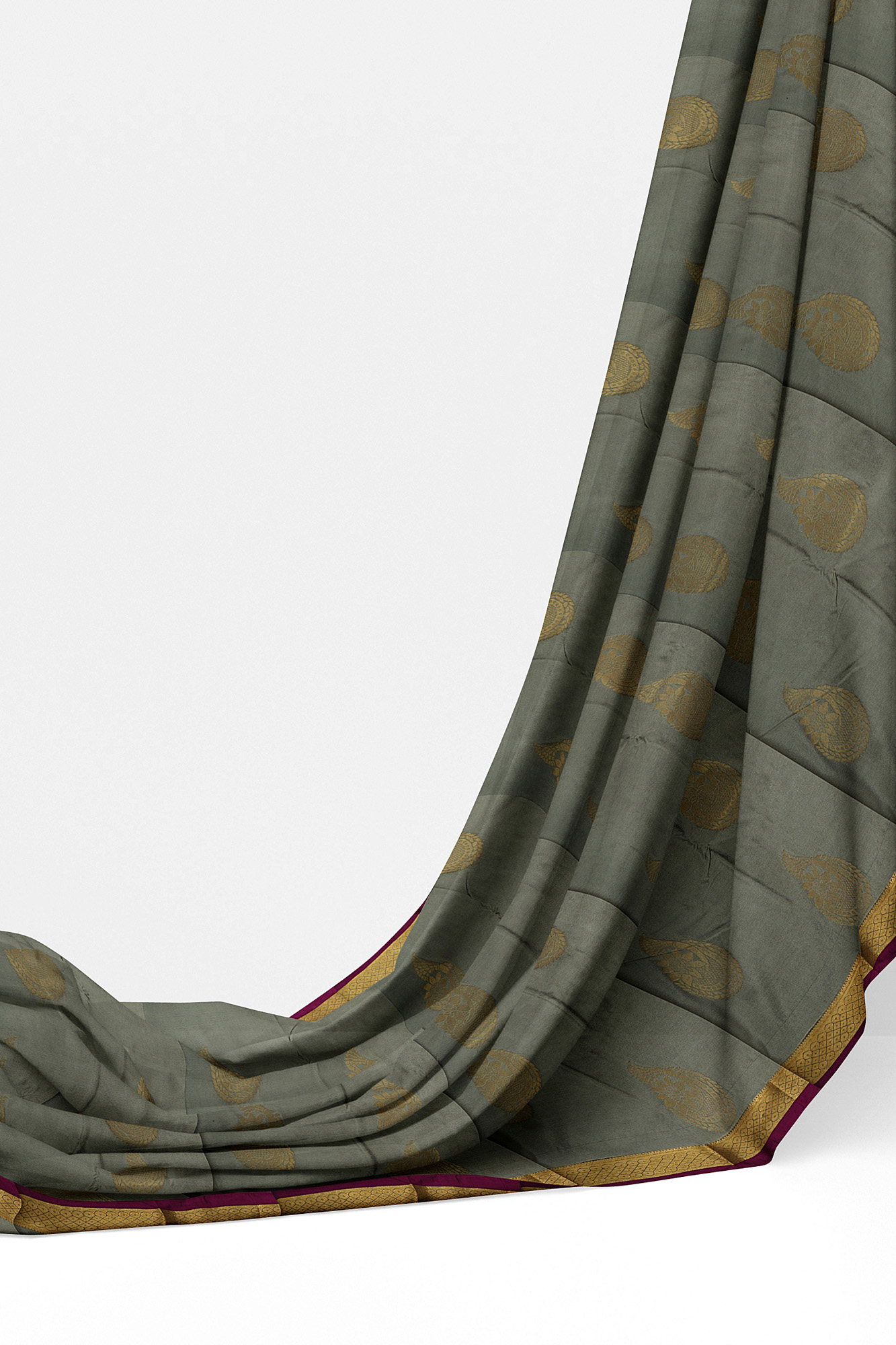 sri kumaran stores soft silk grey saree with golden border 3