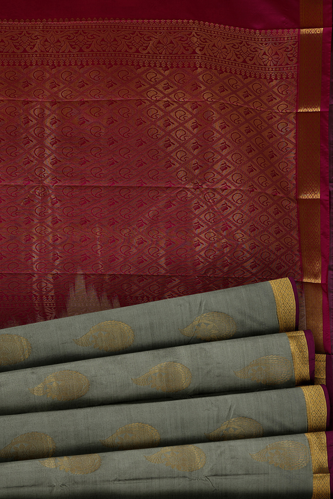 sri kumaran stores soft silk grey saree with golden border 4