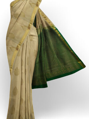 sri kumaran stores soft silk half white saree with golden border 1