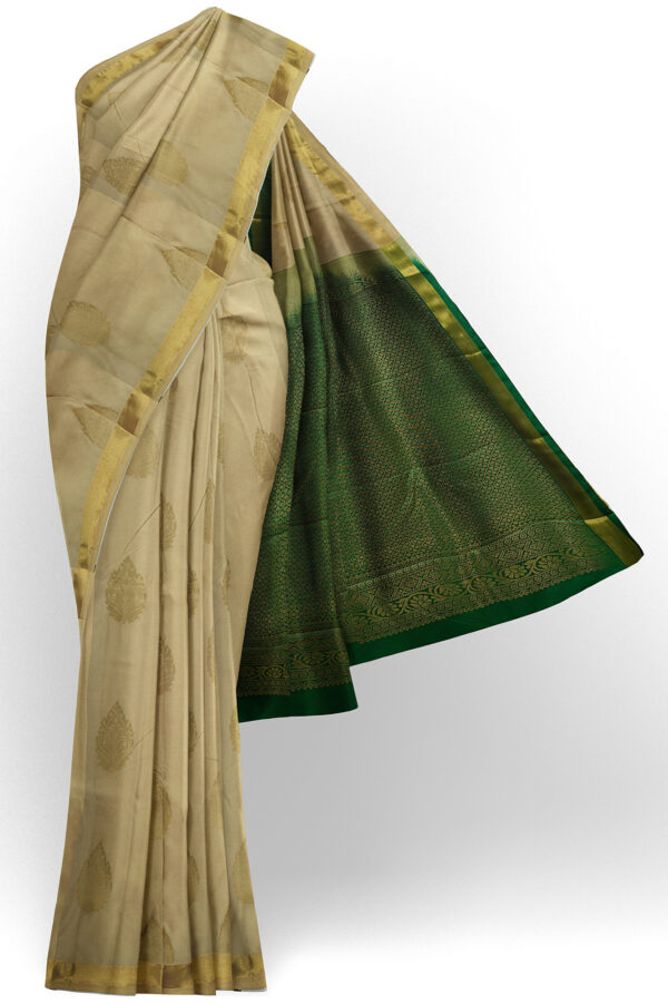 sri kumaran stores soft silk half white saree with golden border 1
