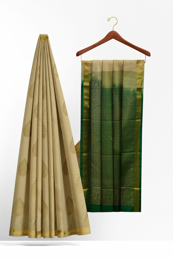 sri kumaran stores soft silk half white saree with golden border 2