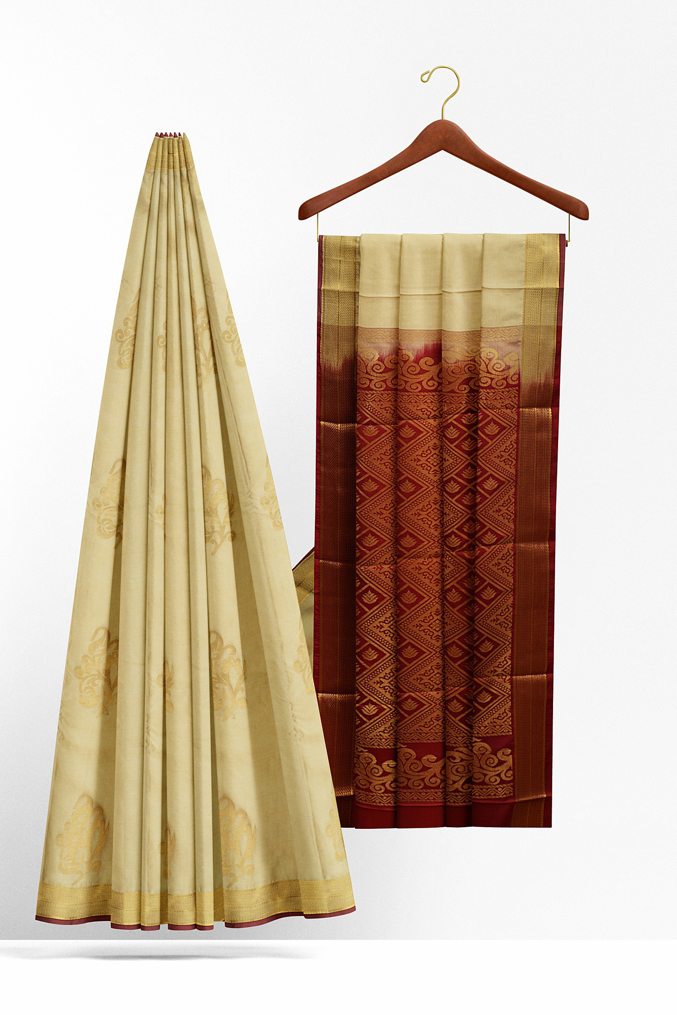 sri kumaran stores soft silk half white saree with golden brown border 2