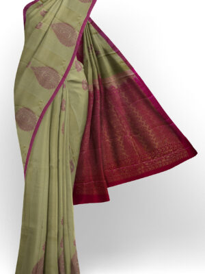 sri kumaran stores soft silk light green saree with purple border 1