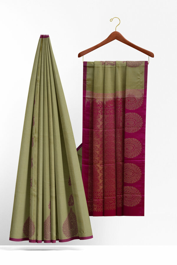 sri kumaran stores soft silk light green saree with purple border 2
