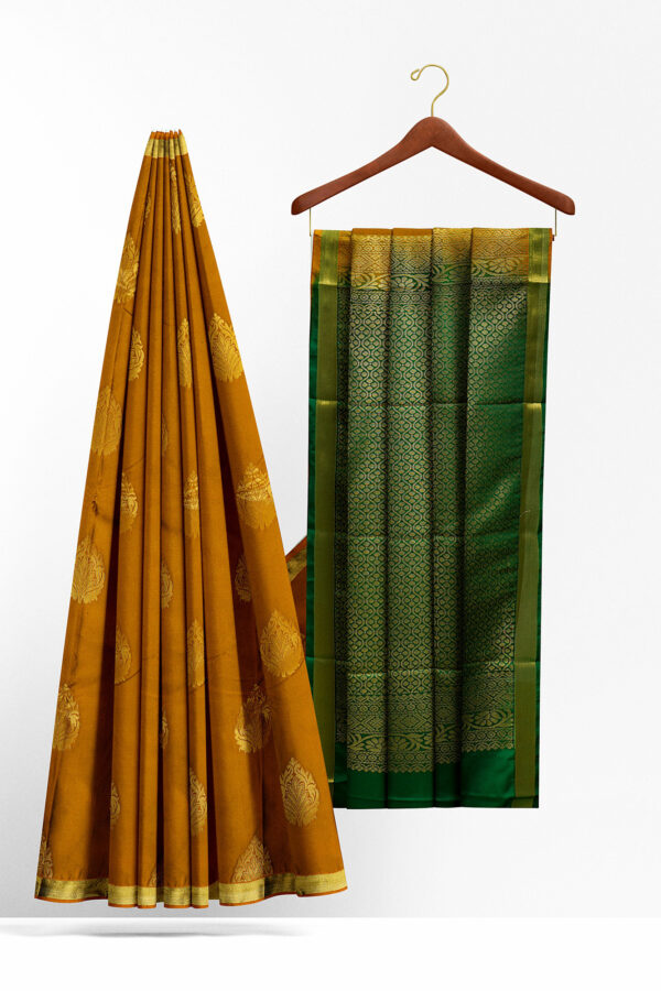 sri kumaran stores soft silk light orange saree with golden border 2