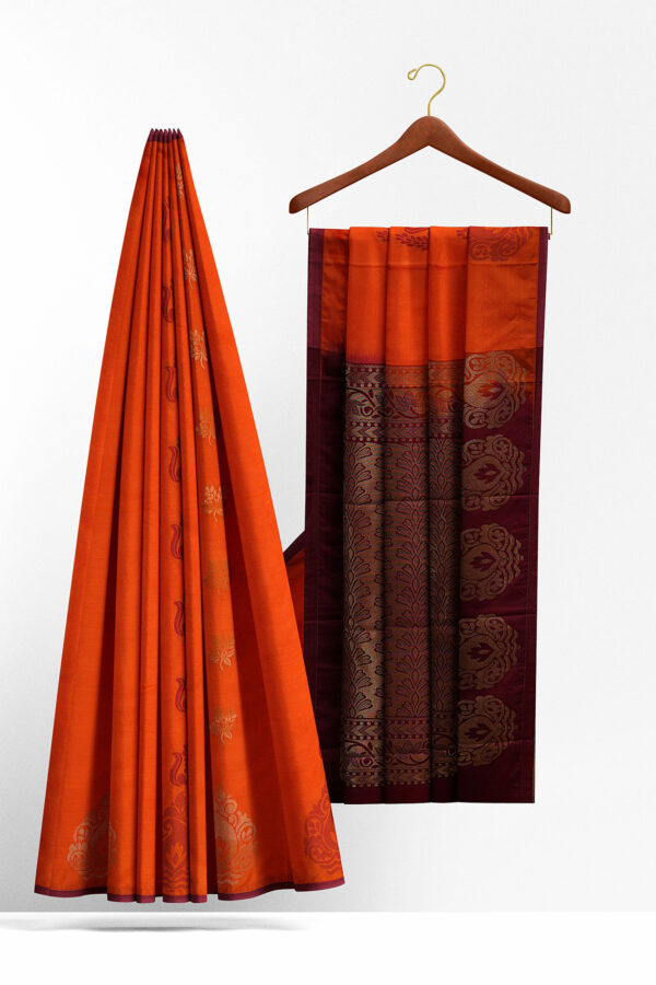 sri kumaran stores soft silk orange saree with brown border 2