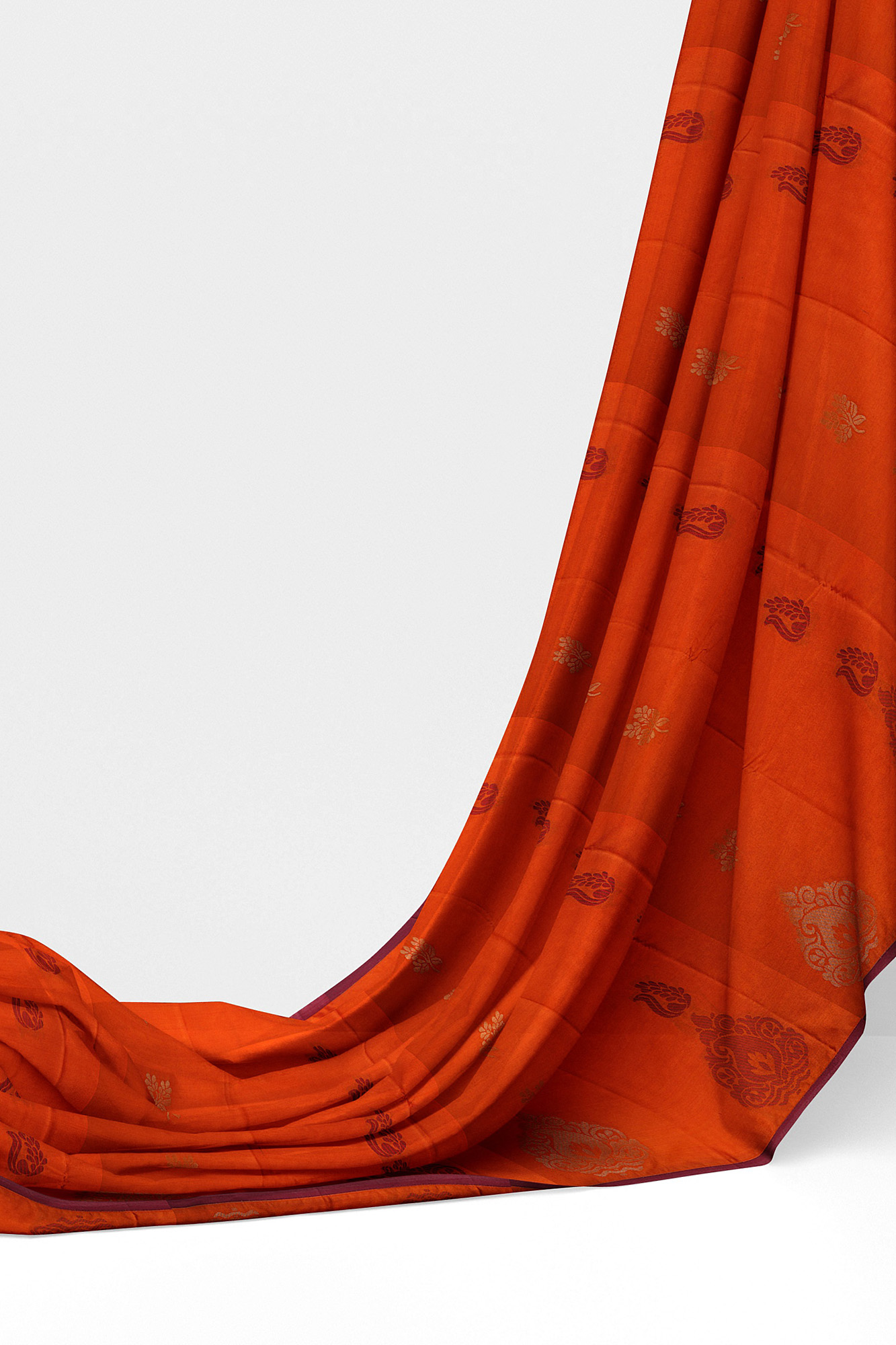 sri kumaran stores soft silk orange saree with brown border 3
