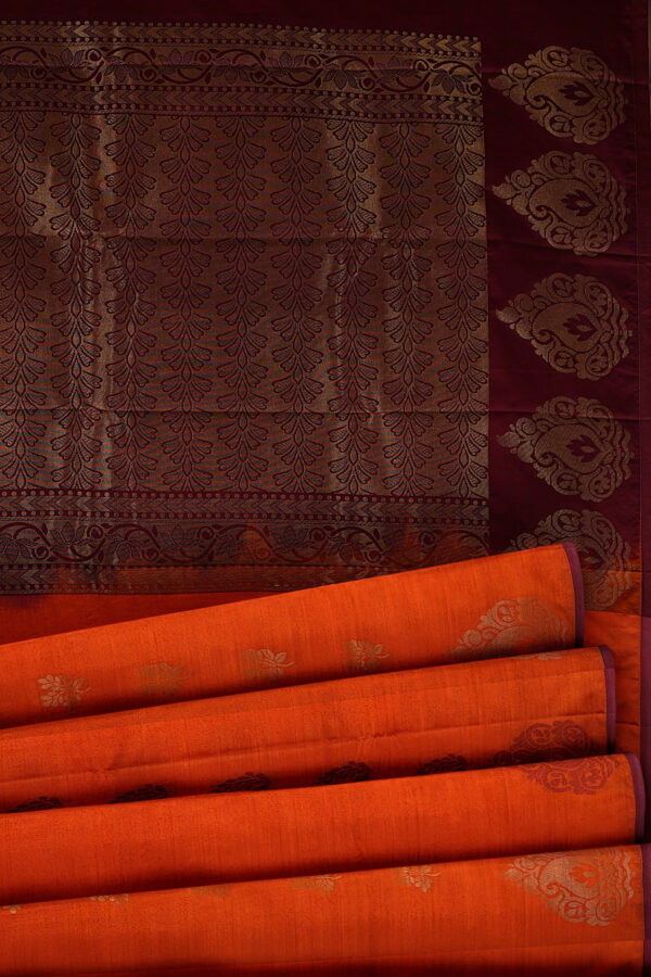 sri kumaran stores soft silk orange saree with brown border 4