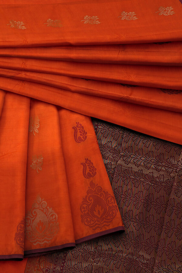 sri kumaran stores soft silk orange saree with brown border 5