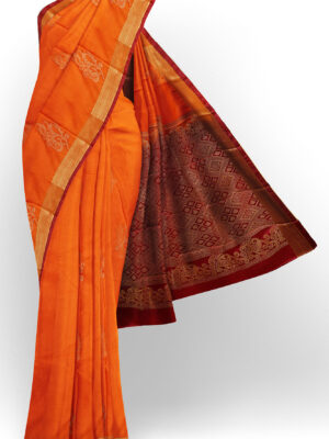 sri kumaran stores soft silk orange saree with golden brown border 1