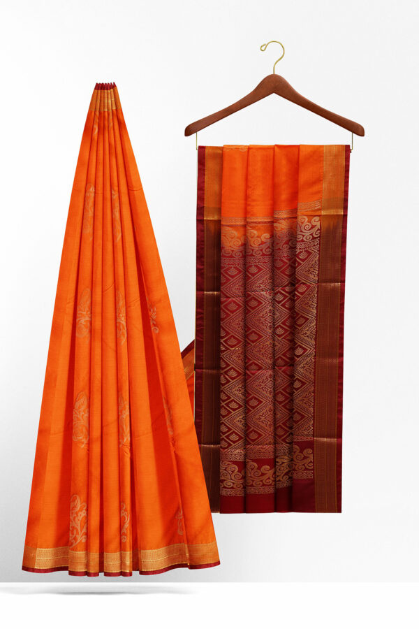 sri kumaran stores soft silk orange saree with golden brown border 2